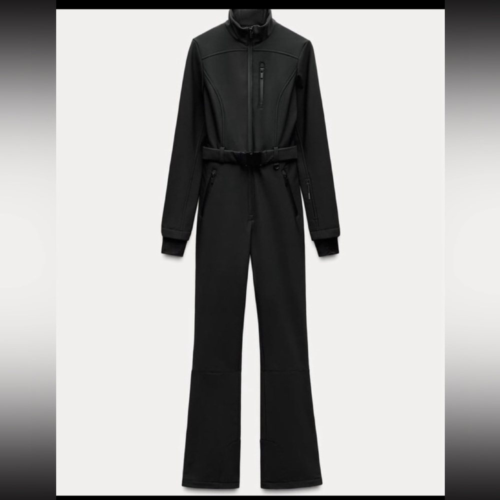 NWT Zara Black Long-Sleeve Snow Jumpsuit with Belt small